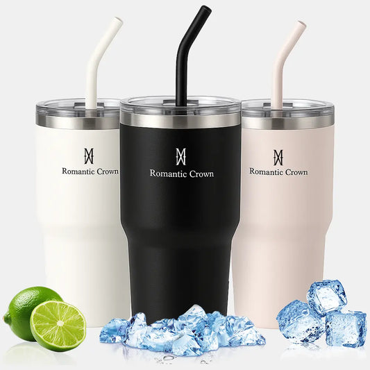 Copo Térmico Inox Portátil 591ml com Tampa e Canudo